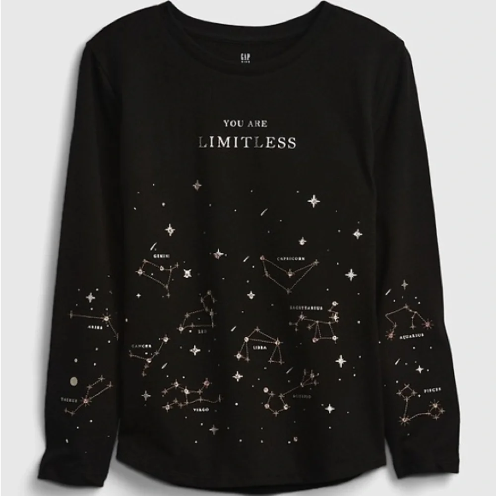 GAP Kids Organic Cotton Zodiac Graphic T-Shirt Black Top 6/7 Small EUC